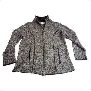 Christopher Banks Full Zip Cozy Knit SWEATER Women's MED Top Gray Black Pockets